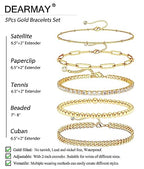 DEARMAY 14K Gold Plated Bracelets for Women, Jewelry Sets Cute Tennis Beaded Bracelets Cuban Link Paperclip Chain Dainty Bracelet Pack Gifts - color: BRACELET-A