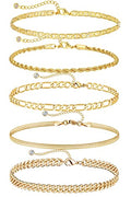 DEARMAY 14K Gold Plated Bracelets for Women, Jewelry Sets Cute Tennis Beaded Bracelets Cuban Link Paperclip Chain Dainty Bracelet Pack Gifts - color: ANKLET-A