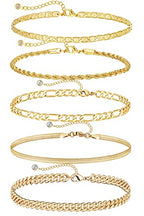 DEARMAY 14K Gold Plated Bracelets for Women, Jewelry Sets Cute Tennis Beaded Bracelets Cuban Link Paperclip Chain Dainty Bracelet Pack Gifts - color: ANKLET-A