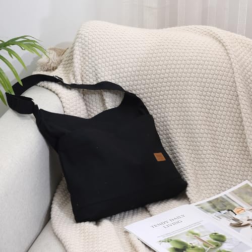 COOLOME Canvas Tote Bag for Women - Crossbody, Shoulder, Travel & Beach Bag - color: Blackp