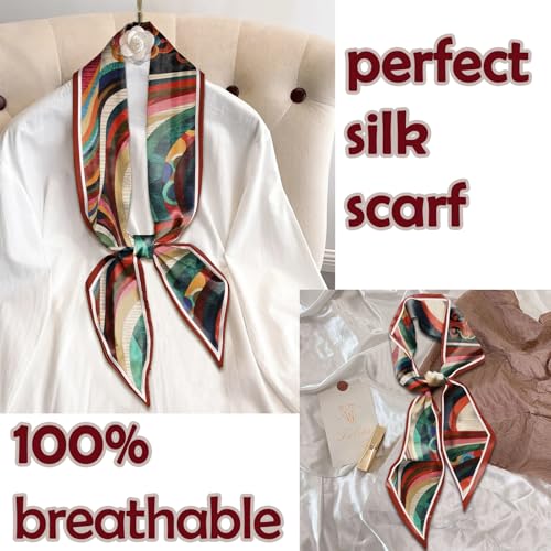 Hair Head Scarf Silk Feeling Long Satin Neck Satin Scarves for Handbag Cute Aesthetic Decoration Women Girls 59 * 6.7” - color: Y16-line