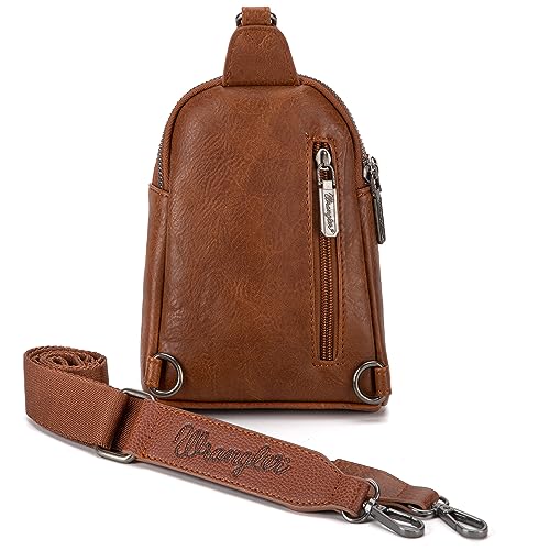 Wrangler Small Sling Bag for Women, Leather Crossbody Bags Cross Body Purse Fanny Packs with Adjustable Strap for Gift - color: *Classic-brown