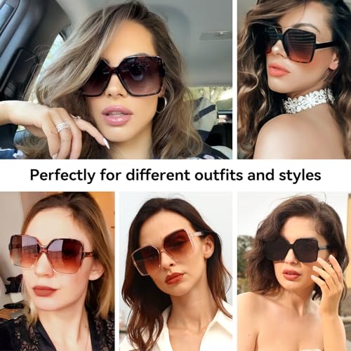 Dollger Oversized Square Sunglasses for Women Big Large Wide Fashion Shades for Men UV Protection Unisex - color: Black and Tortoise Brown and Tortoise Black