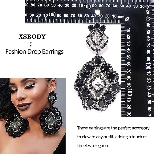 Large Black Rhinestone Earrings for Women Prom Chandelier Drop Statement Earrings Costume Jewelry - color: Black2