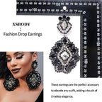 Large Black Rhinestone Earrings for Women Prom Chandelier Drop Statement Earrings Costume Jewelry - color: Black2