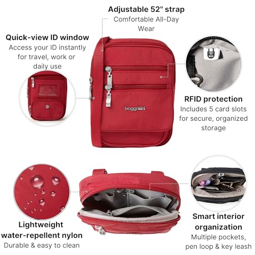 Baggallini Journey Crossbody Bags for Women 9x6 Small Lightweight Travel Handbag W/RFID - color: Apple