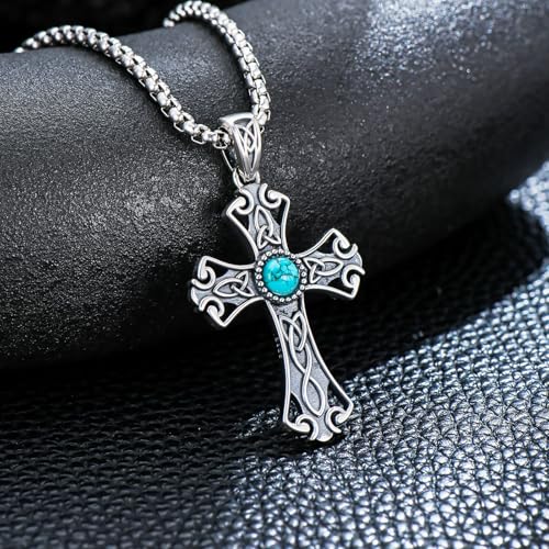 Turquoise Necklaces 925 Sterling Silver Western Necklace Boho Jewelry for Men Women Her Birthday Valentines Day Gifts - style: 1-Celtic Cross Necklace