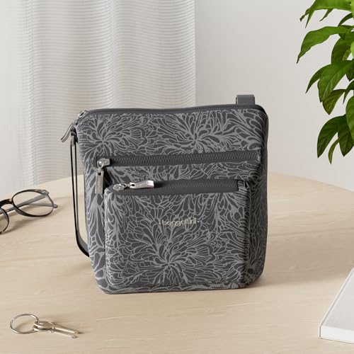 Baggallini Pocket Crossbody Bags for Women 8x8 Small Lightweight Durable Water-resistant Travel Purse W/Rfid - color: Midnight Blossom