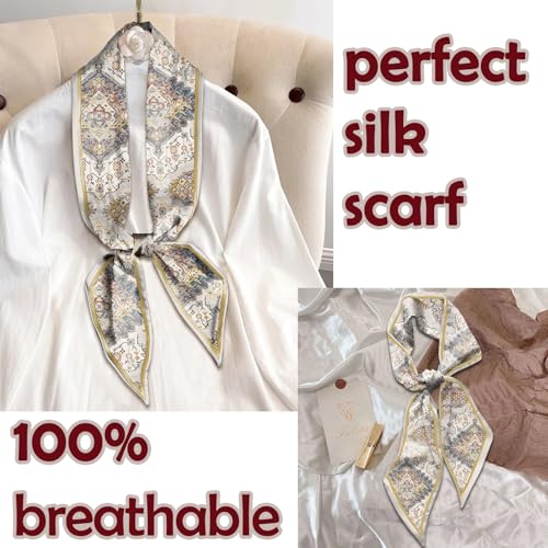 Hair Head Scarf Silk Feeling Long Satin Neck Satin Scarves for Handbag Cute Aesthetic Decoration Women Girls 59 * 6.7” - color: Y1-multicolour