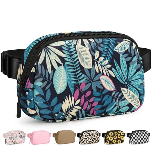 Pritent Fanny Packs for Women Cross Body Bag Waterproof Belt Bag with Adjustable Strap and Zipper Back Pocket Small Crossbody Bags Fashion Waist Packs for Workout Travelling(Tropical Leaf) - color: Tropical Leaf, size: Small