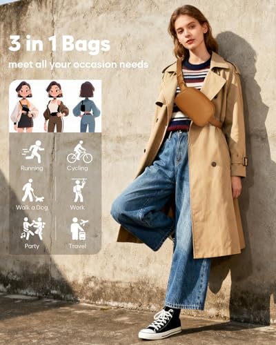 Pritent Fanny Packs for Women Cross Body Bag Waterproof Belt Bag with Adjustable Strap and Zipper Back Pocket Small Crossbody Bags Fashion Waist Packs for Workout Travelling(Brown) - color: Brown, size: Small