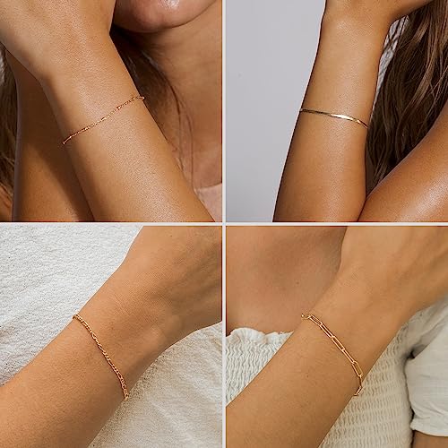 DEARMAY 14K Gold Plated Bracelets for Women, Jewelry Sets Cute Tennis Beaded Bracelets Cuban Link Paperclip Chain Dainty Bracelet Pack Gifts - color: BRACELET-M