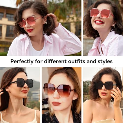 Dollger Oversized Square Sunglasses for Women Big Large Wide Fashion Shades for Men UV Protection Unisex - color: D: Pink