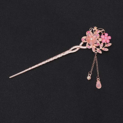 Vintage Twin Flower Hairpin Opal Chinese Hair Stick Decorative Hair Chopsticks for Women Party Casual Accessories - color: Pink