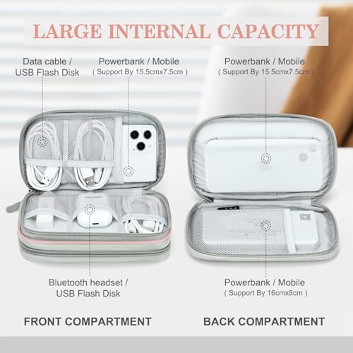 FYY Electronic Organizer, Travel Cable Organizer Bag Pouch Electronic Accessories Carry Case Portable Waterproof Double Layers All-in-One Storage Bag for Cable, Cord, Phone, Earphone-Light Pink - color: Light Pink, style: Small