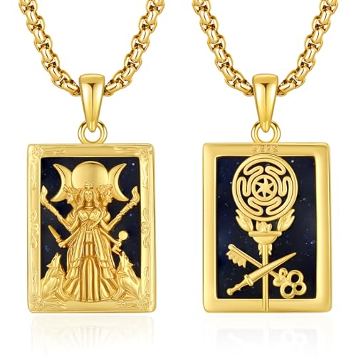 Hecate Tarot Card Necklace Triple Moon Hekate Goddess of Witches Pendant for Women Men 925 Sterling Silver 18k Gold Plated Hecate Ancient Greek Mythology Witchcraft Magic Amulet Jewelry Gift - style: Hecate Tarot Card Necklace-C