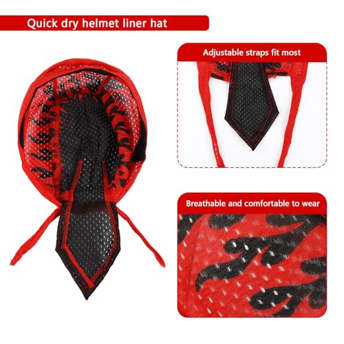 DOCILA 3 Pcs Do Rags for Men Skull Cap Bandana Hat Breathable Helmet Linner Beanie - color: Redblueblack