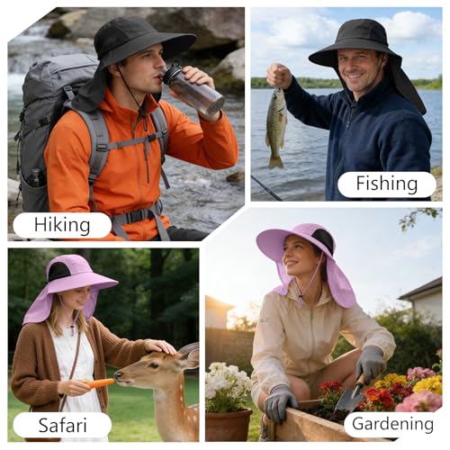 Sun Hat for Men Women with Neck Flap,UPF 50+ UV Protective Hiking Fishing Hats,Wide Brim Sun Hat for Women&Men - color: 1pack-purple