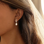 Hayopi Pearl Earrings for Women - Dainty Gold Dangle Drop Earrings, 14k Gold Plated Cute Bow Design, Hypoallergenic Pearl Studs, Wedding Jewelry Gifts - color: GOLD-Long 3 leaf earrings