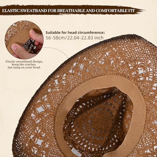 Straw Cowboy Hat for Men Womens Straw Cowgirl Hat Summer Western Cowboy Hats with Wide Brim for Cowgirls and Cowboys - color: Brown 5#