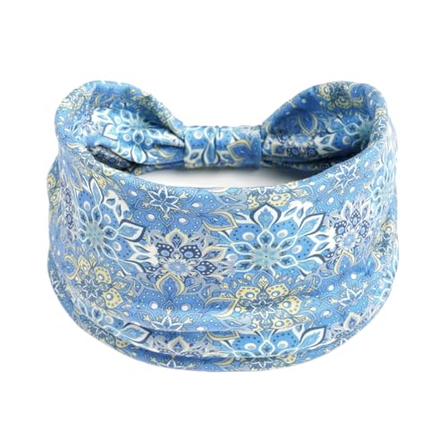 1 Pack Boho Headbands Stretch Paisley Print Bandana Headband Criss Cross Hair Bands Knotted Head Wrap Yoga Daily for Women and Girls (Baby Blue Dainty) - color: Baby Blue Dainty