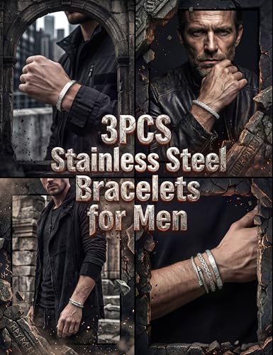 YADOCA 3 Pcs Stainless Steel Bracelets for Men Gold Silver Black Men Bracelet Adjustable Cuff Roman Numeral Bangle Bracelets Mens Luxury Bracelet Set Jewelry Gifts Trendy Gold Accessories - color: B:Silver-1