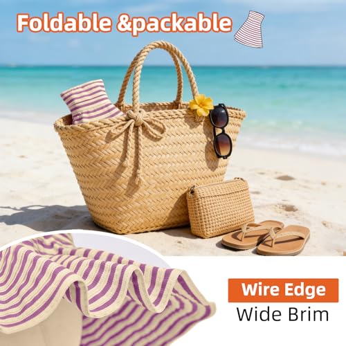 Sun Hat for Men Women UV Protection Wide Brim Fishing Hats Breathable UPF 50+ Boonie Bucket Hats Beach Safari Hiking Garden - color: Beige/Purple