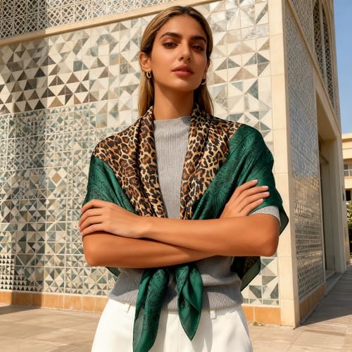 XL 43 Inch Extra Large Square Scarf Fashion Scarves Silk Feeling Hair Scarf Wrapping Scarfs Night Sleeping Headscarf - color: Ba1035