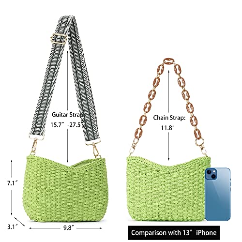 Herald Small Summer Crossbody Bags for Women, Beach Handmade Straw Woven Pocketbooks Handbag Shoulder Purse - color: Green