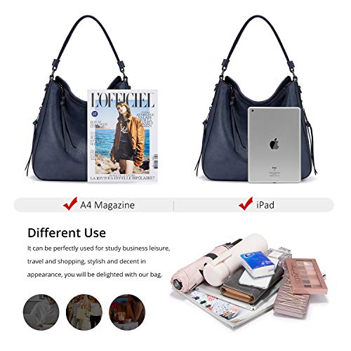 Realer Hobo Crossbody Bags for Women Designer Faux Leather Hobo Handbags Retro Large Size Shoulder Bag Bucket Purse - color: Navy, size: Large-15.2 inch