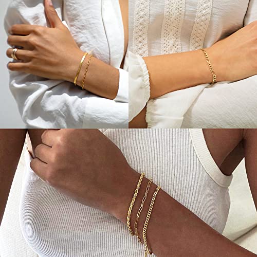 DEARMAY 14K Gold Plated Bracelets for Women, Jewelry Sets Cute Tennis Beaded Bracelets Cuban Link Paperclip Chain Dainty Bracelet Pack Gifts - color: BRACELET-C