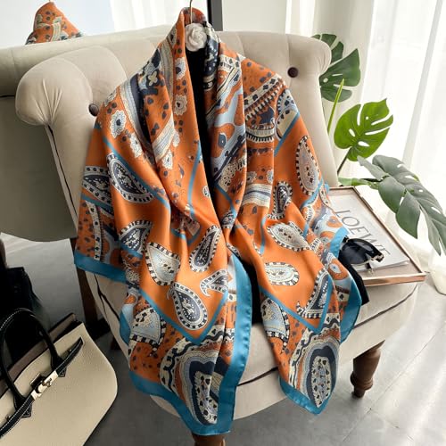 XL 43 Inch Extra Large Square Scarf Fashion Scarves Silk Feeling Hair Scarf Wrapping Scarfs Night Sleeping Headscarf - color: Ba1023