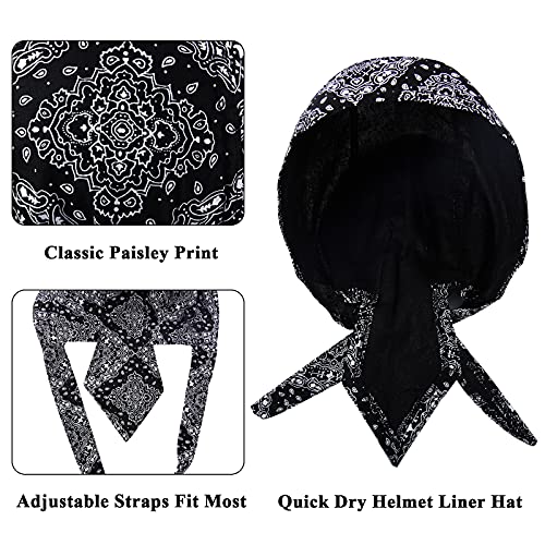 DOCILA 3 Pcs Do Rags for Men Skull Cap Bandana Hat Breathable Helmet Linner Beanie - color: Whiteblackblue