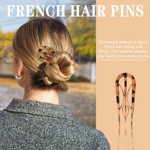 6PCS French Hair Pins for Women, French Pins Hair, Large Hair Styling Pins for Thin Thick Hair, Unique 3 Internal Teeth Hair Sticks Wild Prints-B - color: leopard print-B