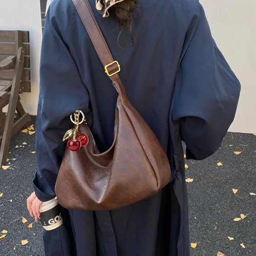 Hobo Bags for Women Leather,Foldable Slouchy Shoulder Purse Crossbody Handbag,Soft Vegan Brown Tote Casual Everyday Handbags - color: Wy22 Upgraded Dark Brown