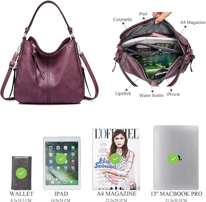 Realer Hobo Crossbody Bags for Women Designer Faux Leather Hobo Handbags Retro Large Size Shoulder Bag Bucket Purse - color: Dark Red Brown, size: Large-15.2 inch