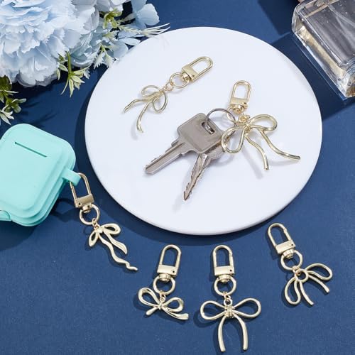 1 Box 6 Styles 6 Pcs Bag Charms Bow Gold Bowknot Key Chain Alloy Cute Elegant Aesthetic Car Key Accessories Bow Keychains Charms for Purse Handbag Backpack Gift Supplies Women Decoration - color: Gold
