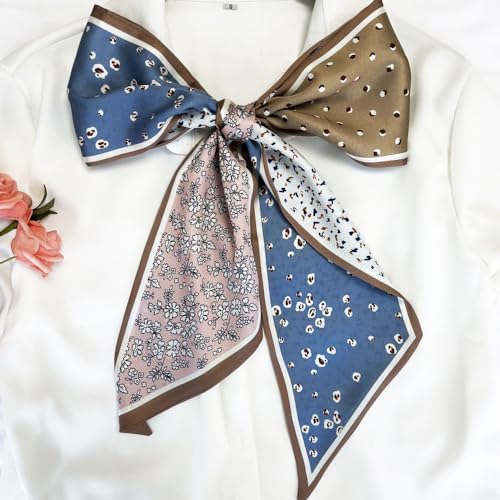 Silk Head Scarf for Hair Fashion Headwrap for Women Lightweight Neck Tie - color: X008-pink & Blue Contrasting Colors