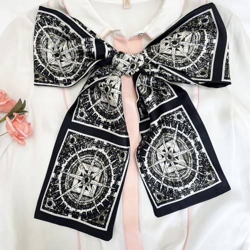 Silk Head Scarf for Hair Fashion Headwrap for Women Lightweight Neck Tie - color: P006-black Wheel