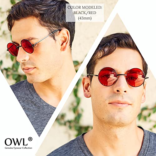 OWL Round Retro Small Circle Tint & Mirror Colored Lens 43-55 mm Sunglasses Metal - color: 43mm Silver / Yellow