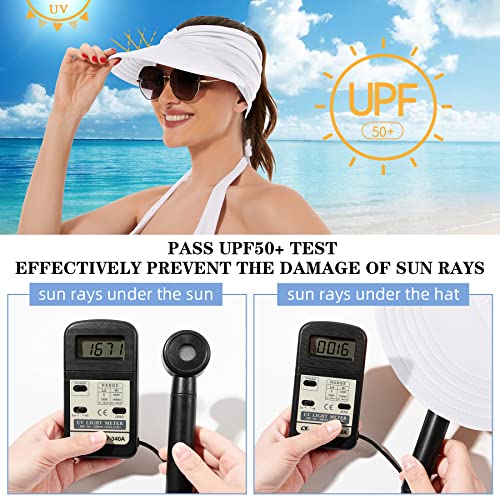 Zando Sun Visor Hats for Women - Beach Wide Brim Fashion Hat UV Protection Quick Dry Packable Summer Cap for Casual Sports - color: Black & White