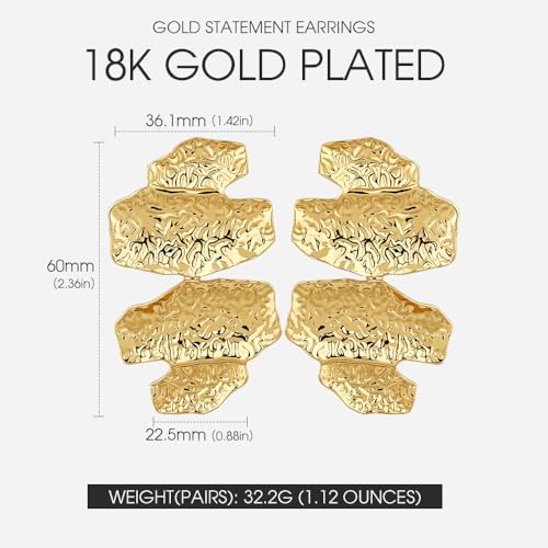 Gold Statement Earrings For Women 18K Gold Plated Sectored Flower Leaf Shell Angel Wing Earring Large Stud Earrings Hypoallergenic Stud - color: Irregular Geometric