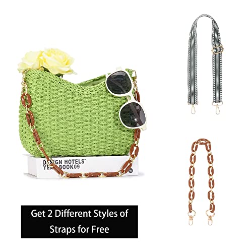 Herald Small Summer Crossbody Bags for Women, Beach Handmade Straw Woven Pocketbooks Handbag Shoulder Purse - color: Green