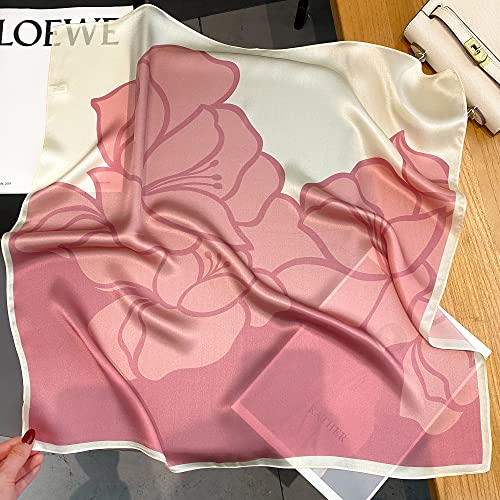 FEIBOON 100% Pure Mulberry Silk Scarfs 26"x26" Square Scarf Women Neckerchief Headscarf hair scarf bandana Gift Packed - color: Pink+ White