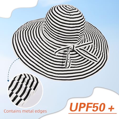 Sun Hat for Men Women UV Protection Wide Brim Fishing Hats Breathable UPF 50+ Boonie Bucket Hats Beach Safari Hiking Garden - color: Black/White