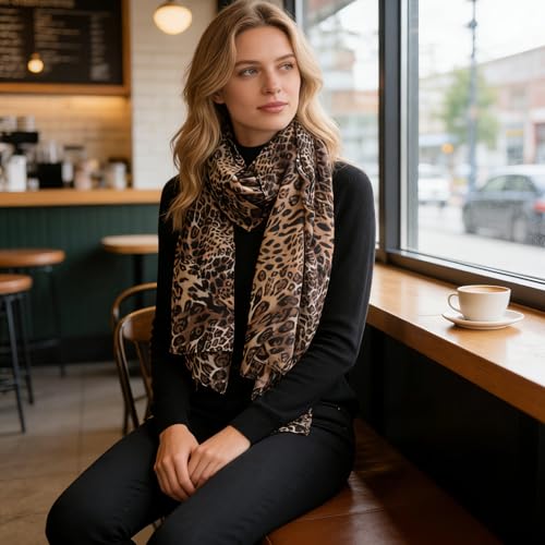 Womens Leopard Print Scarves - Fashion Cheetah Wrap Scarves Long Soft Lightweight Sunscreen Scarf for All Seasons - color: Leopard Print
