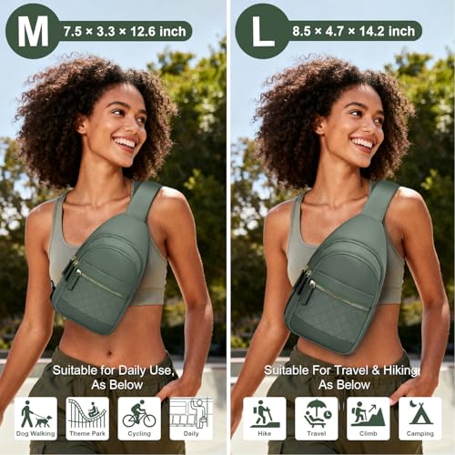 Capolo Sling Bag for Women Men Waterproof Crossbody Bags for Women Trendy Casual Fanny Pack with Convertible Shoulder Strap Chest Bag for Travel Hiking(Green, Large) - color: Green, size: Large