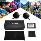 Joopin Retro Small Round Sunglasses Hippie Circle Sun Glasses Polarized UV400 Protection Metal Shades for Men Women - color: A03-golden Frame Black Lens