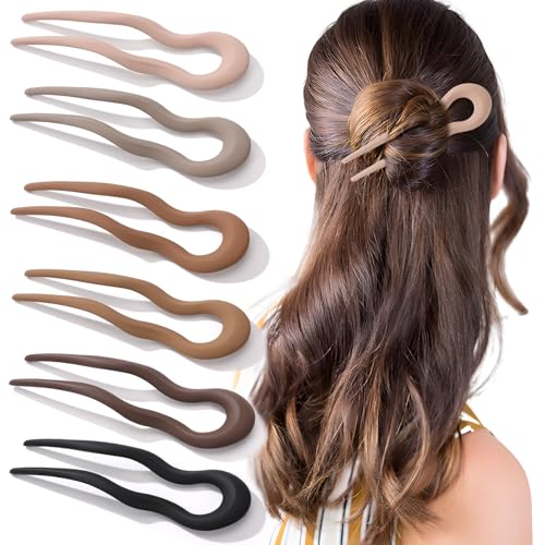 6PCS French Hair Pins for Thick Hair, Fashion French Pins Hair Styling, French Hair Pin for Women Fine Hair Accessories, French Twist Pin Wavy U Shaped Valentine's Day Gifts - color: Brown
