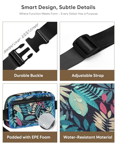 Pritent Fanny Packs for Women Cross Body Bag Waterproof Belt Bag with Adjustable Strap and Zipper Back Pocket Small Crossbody Bags Fashion Waist Packs for Workout Travelling(Tropical Leaf) - color: Tropical Leaf, size: Small